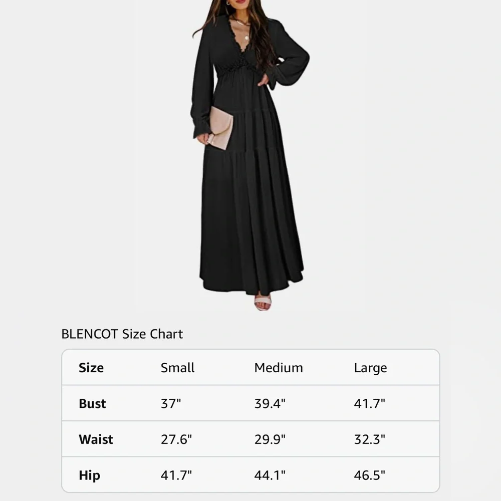 BLENCOT Womens Casual Boho Deep V Neck Short Sleeve Long Dress - Picture 3 of 3